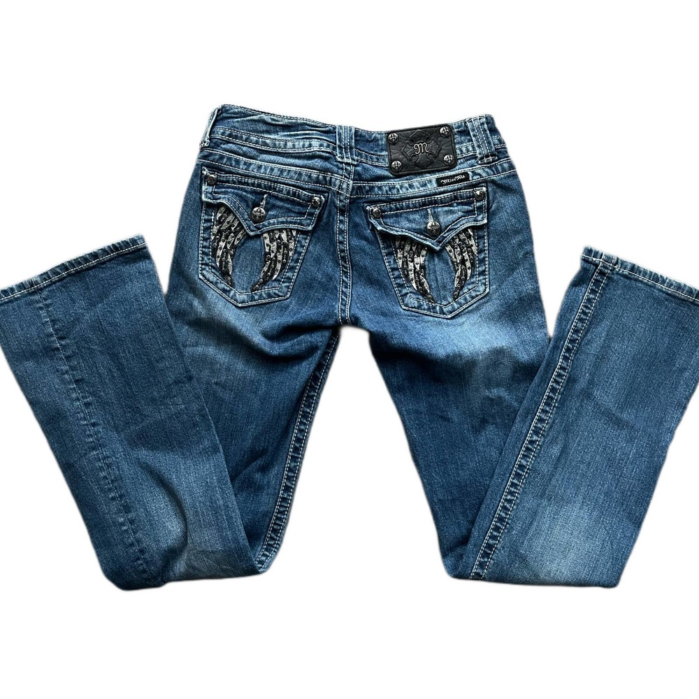 Miss Me Boot Cut Flap Pocket leather wing leather  jeans 28